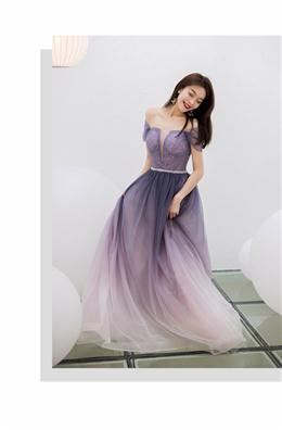 Picture of Purple Gradient Beaded Tulle Long Chich Party Dresses, A-line Tulle New Prom Dresses Formal Dresses